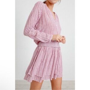 Rails Jasmine Dress Belmont Stripe Red White Smocked Waist Tiered Hem Size Small